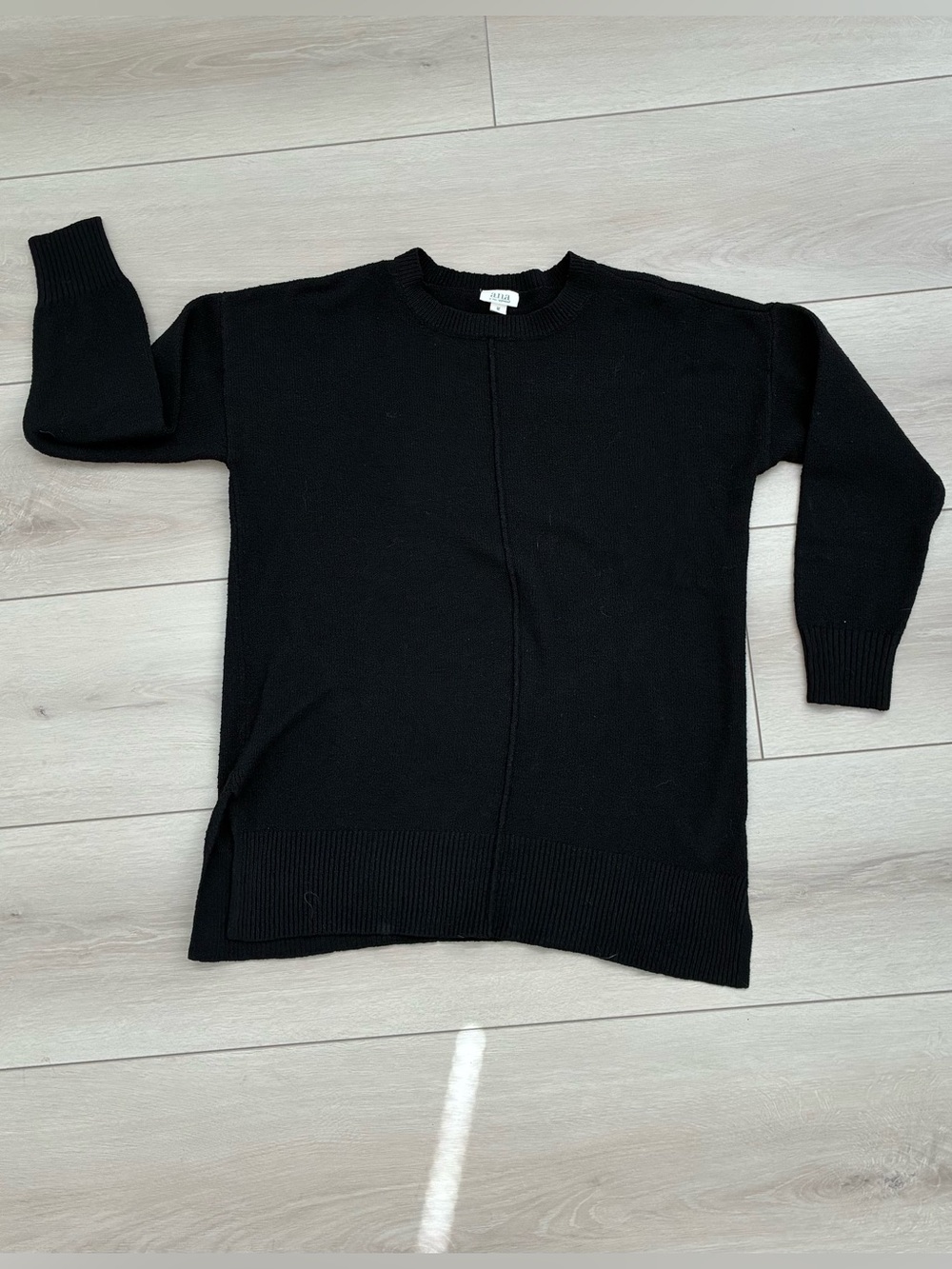 a.n.a. Crew Neck Split Seam Front Black Knit Tunic Sweater A New Approach NWOT